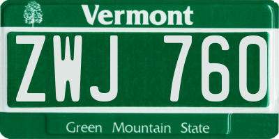 VT license plate ZWJ760