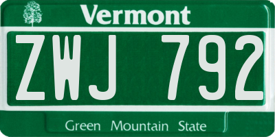 VT license plate ZWJ792