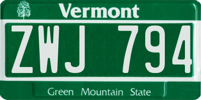 VT license plate ZWJ794
