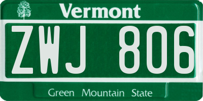 VT license plate ZWJ806