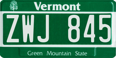 VT license plate ZWJ845