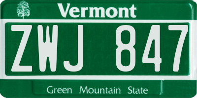 VT license plate ZWJ847