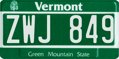 VT license plate ZWJ849