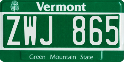 VT license plate ZWJ865