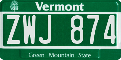 VT license plate ZWJ874
