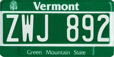 VT license plate ZWJ892