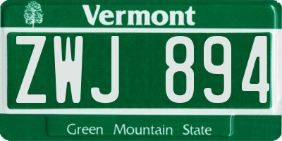 VT license plate ZWJ894