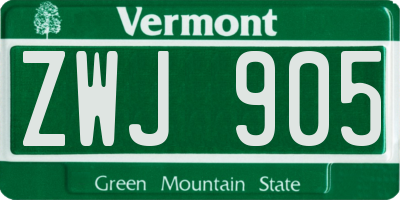 VT license plate ZWJ905