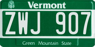 VT license plate ZWJ907