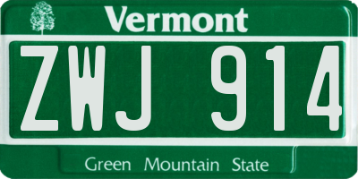 VT license plate ZWJ914