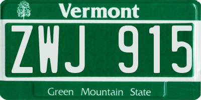 VT license plate ZWJ915