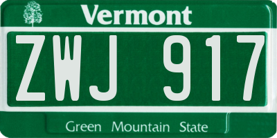 VT license plate ZWJ917