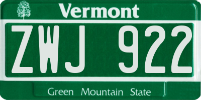 VT license plate ZWJ922
