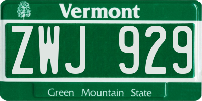 VT license plate ZWJ929