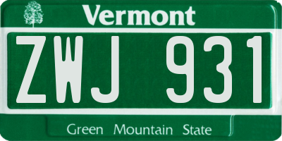 VT license plate ZWJ931