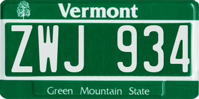 VT license plate ZWJ934