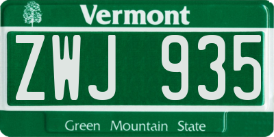 VT license plate ZWJ935