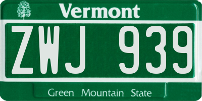 VT license plate ZWJ939