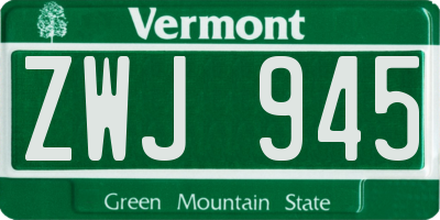 VT license plate ZWJ945