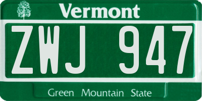 VT license plate ZWJ947