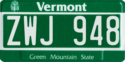 VT license plate ZWJ948