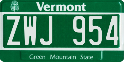 VT license plate ZWJ954