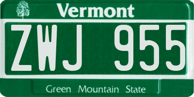 VT license plate ZWJ955
