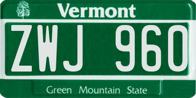 VT license plate ZWJ960