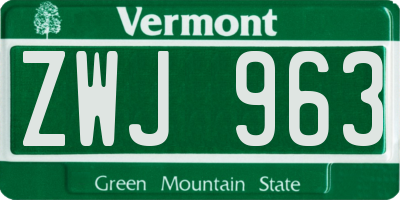 VT license plate ZWJ963