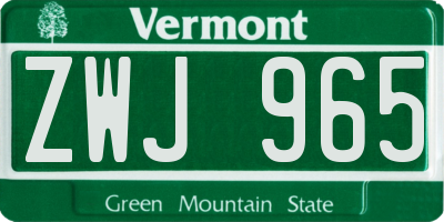 VT license plate ZWJ965