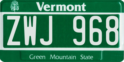 VT license plate ZWJ968