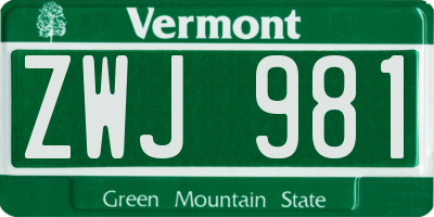VT license plate ZWJ981