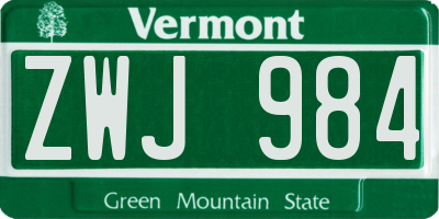 VT license plate ZWJ984