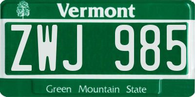 VT license plate ZWJ985