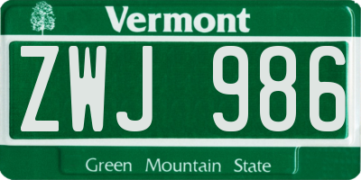 VT license plate ZWJ986