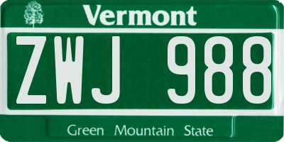 VT license plate ZWJ988
