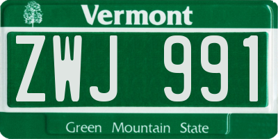 VT license plate ZWJ991