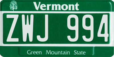 VT license plate ZWJ994