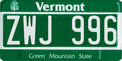 VT license plate ZWJ996