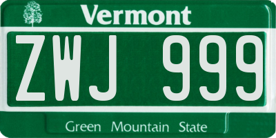 VT license plate ZWJ999