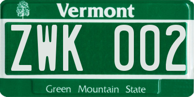 VT license plate ZWK002