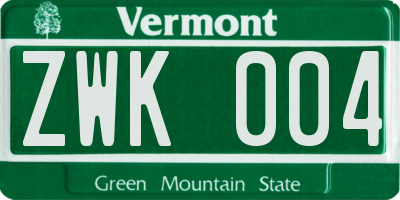 VT license plate ZWK004