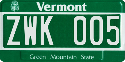 VT license plate ZWK005