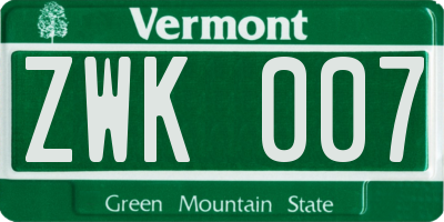 VT license plate ZWK007