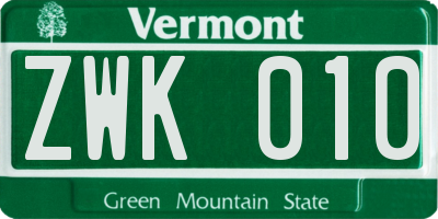 VT license plate ZWK010