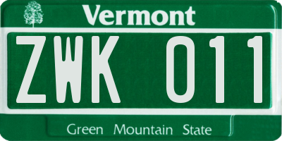 VT license plate ZWK011