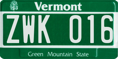 VT license plate ZWK016