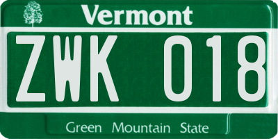 VT license plate ZWK018