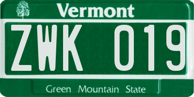 VT license plate ZWK019