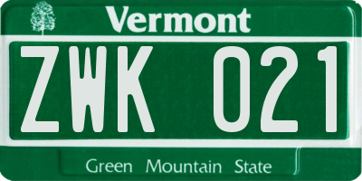VT license plate ZWK021